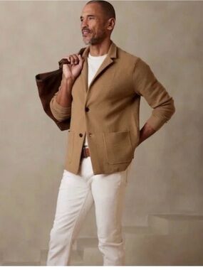 Banana Republic Milanetto Sweater Blazer XL NWT Whiskey Brown Organic Cotton